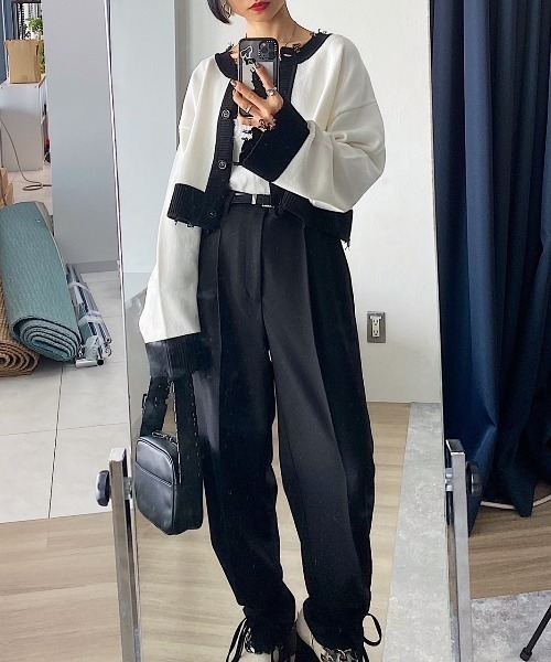 PAGEBOY（ページボーイ）の「WEB限定アイテム / ダメージショートカーディガン（カーディガン/ボレロ・レディース・グリーン/ピンク/ホワイト×ブラック/ブラック/ブルー・FREE）」の10枚目の写真