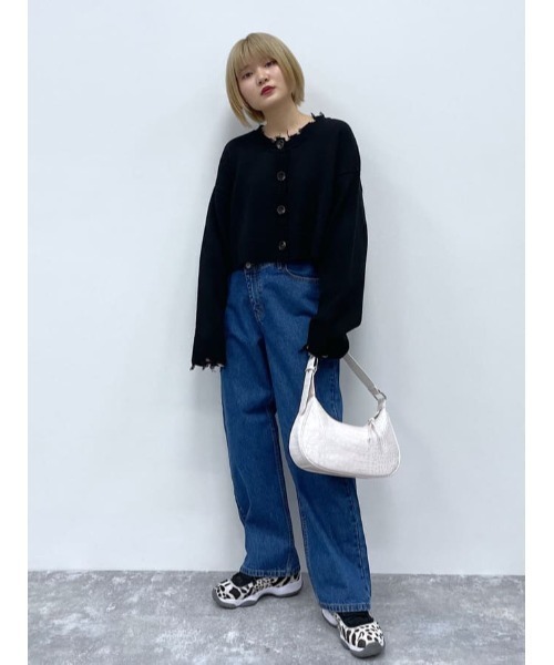 PAGEBOY（ページボーイ）の「WEB限定アイテム / ダメージショートカーディガン（カーディガン/ボレロ・レディース・グリーン/ピンク/ホワイト×ブラック/ブラック/ブルー・FREE）」の12枚目の写真