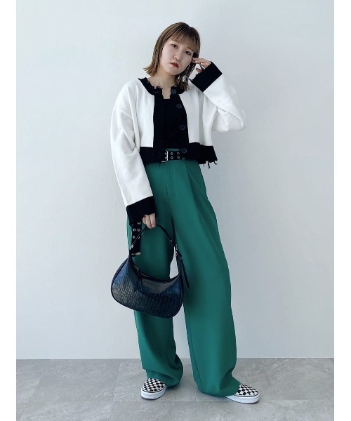 PAGEBOY（ページボーイ）の「WEB限定アイテム / ダメージショートカーディガン（カーディガン/ボレロ・レディース・グリーン/ピンク/ホワイト×ブラック/ブラック/ブルー・FREE）」の11枚目の写真