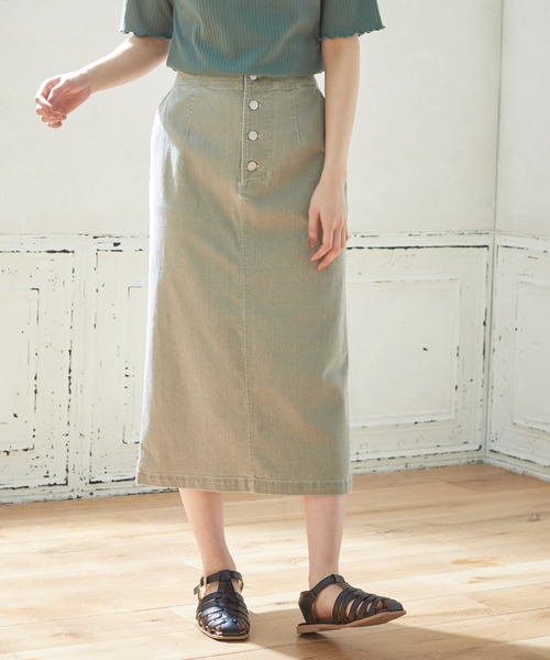 Honeys（ハニーズ）の「前釦ナロースカート（スカート・レディース・アイボリー/スミクロ/ラベンダー/インディゴブルー/ブルー/ライトカーキ/ベージュ/ブラウン/ブラック・S/M/L）」の7枚目の写真