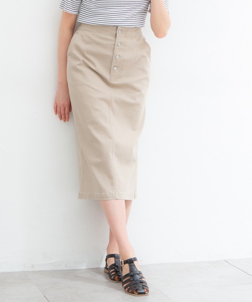 Honeys（ハニーズ）の「前釦ナロースカート（スカート・レディース・アイボリー/スミクロ/ラベンダー/インディゴブルー/ブルー/ライトカーキ/ベージュ/ブラウン/ブラック・S/M/L）」の6枚目の写真