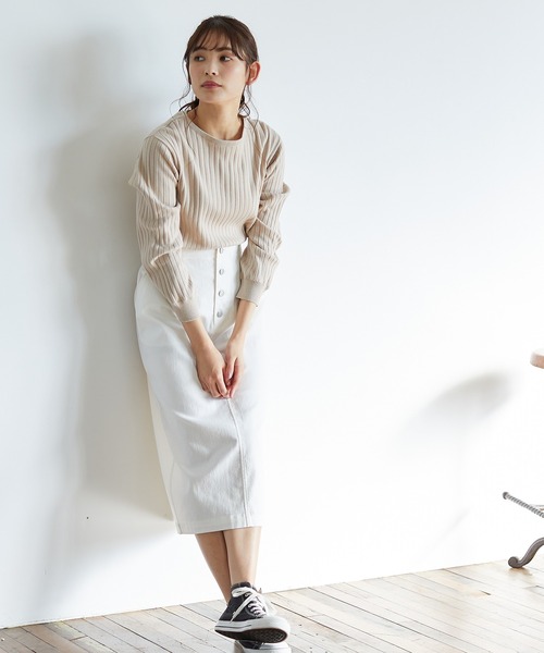 Honeys（ハニーズ）の「前釦ナロースカート（スカート・レディース・アイボリー/スミクロ/ラベンダー/インディゴブルー/ブルー/ライトカーキ/ベージュ/ブラウン/ブラック・S/M/L）」の10枚目の写真