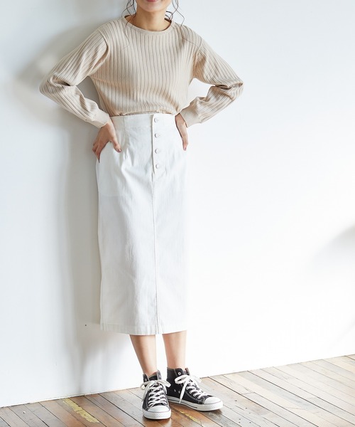 Honeys（ハニーズ）の「前釦ナロースカート（スカート・レディース・アイボリー/スミクロ/ラベンダー/インディゴブルー/ブルー/ライトカーキ/ベージュ/ブラウン/ブラック・S/M/L）」の15枚目の写真