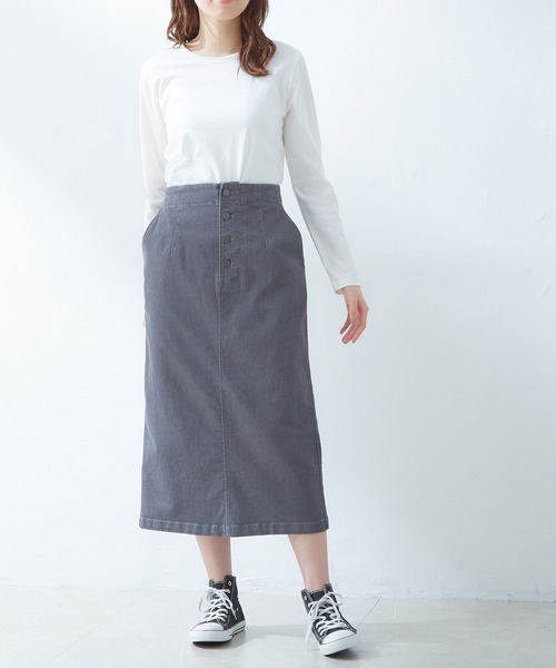 Honeys（ハニーズ）の「前釦ナロースカート（スカート・レディース・アイボリー/スミクロ/ラベンダー/インディゴブルー/ブルー/ライトカーキ/ベージュ/ブラウン/ブラック・S/M/L）」の18枚目の写真