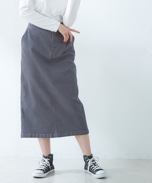 Honeys（ハニーズ）の「前釦ナロースカート（スカート・レディース・アイボリー/スミクロ/ラベンダー/インディゴブルー/ブルー/ライトカーキ/ベージュ/ブラウン/ブラック・S/M/L）」の19枚目の写真