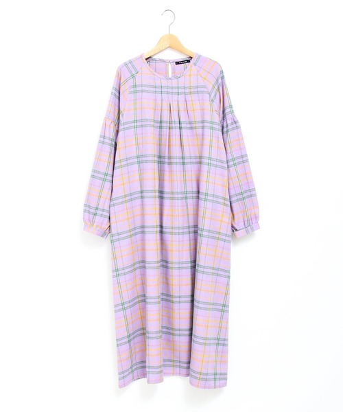 AS KNOW AS PINKY(アズノゥアズピンキー)の「タックたっぷりチェックワンピース(ワンピース・レディース・ブラック系/グリーン/ネイビー/パープル・FREE)」の9枚目の写真