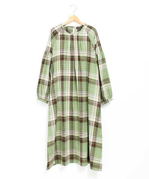 AS KNOW AS PINKY(アズノゥアズピンキー)の「タックたっぷりチェックワンピース(ワンピース・レディース・ブラック系/グリーン/ネイビー/パープル・FREE)」の14枚目の写真