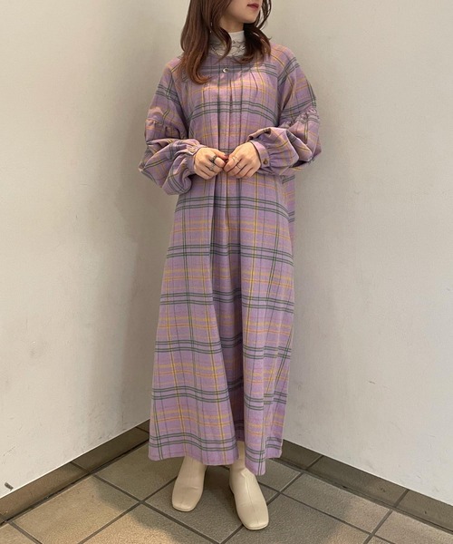 AS KNOW AS PINKY(アズノゥアズピンキー)の「タックたっぷりチェックワンピース(ワンピース・レディース・ブラック系/グリーン/ネイビー/パープル・FREE)」の8枚目の写真