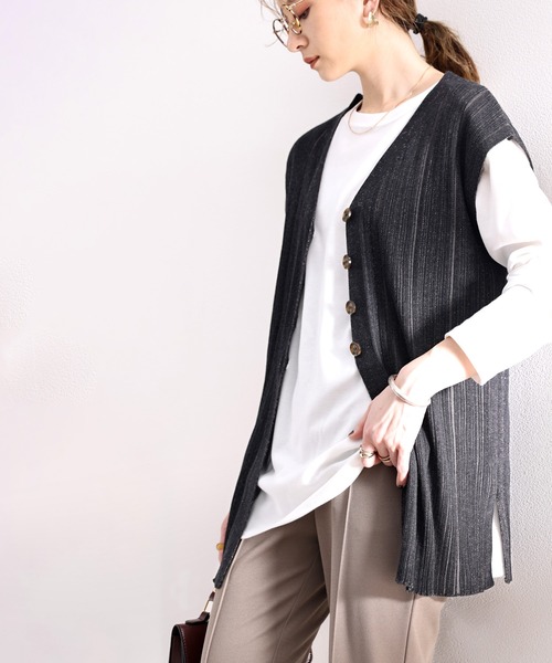 ms+ ideal(エムズプラスアイディール)の「《ms+ ideal》大人魅え。2wayランダムリブニットベスト(ベスト・レディース・ブラック/ブラウン/アイボリー・SMALL/MEDIUM/LARGE/X-LARGE)」の15枚目の写真