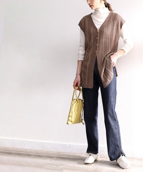 ms+ ideal(エムズプラスアイディール)の「《ms+ ideal》大人魅え。2wayランダムリブニットベスト(ベスト・レディース・ブラック/ブラウン/アイボリー・SMALL/MEDIUM/LARGE/X-LARGE)」の14枚目の写真