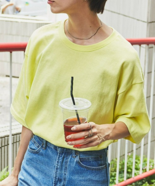 Auntie Rosa Holiday（アンティローザホリデー）の「ヘビーウェイトサイドスリットT（Tシャツ/カットソー・レディース・イエロー/チャコールグレー/ピンク/ブルー/オフホワイト/ターコイズブルー/ブラック・FREE）」の7枚目の写真