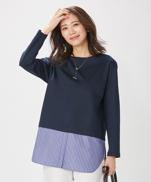 J.PRESS(ジェイプレス)の「【接触冷感・UVケア】レイヤードジャージー カットソー(Tシャツ/カットソー・レディース・ホワイト系/ブラック系1/ネイビー系1・MEDIUM/LARGE)」の3枚目の写真