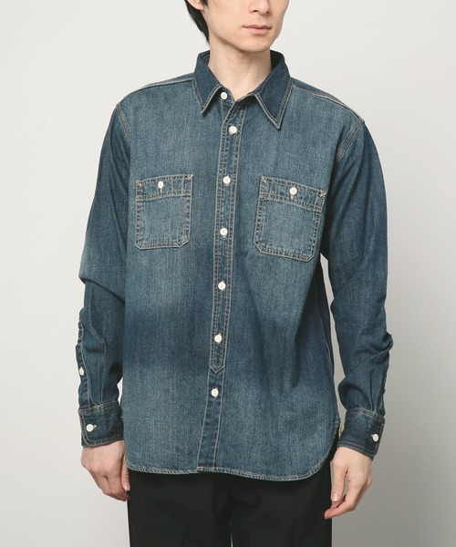 HOUSTON(ヒューストン)の「HOUSTON ヒューストン 40511 USA COTTON デニム ワークシャツ(シャツ/ブラウス・メンズ・インディゴブルー/ダークインディゴブルー/ライトインディゴブルー・L/M/XL/XXL)」の4枚目の写真