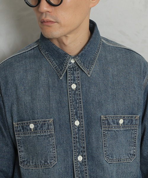 HOUSTON(ヒューストン)の「HOUSTON ヒューストン 40511 USA COTTON デニム ワークシャツ(シャツ/ブラウス・メンズ・インディゴブルー/ダークインディゴブルー/ライトインディゴブルー・L/M/XL/XXL)」の20枚目の写真