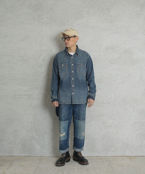 HOUSTON(ヒューストン)の「HOUSTON ヒューストン 40511 USA COTTON デニム ワークシャツ(シャツ/ブラウス・メンズ・インディゴブルー/ダークインディゴブルー/ライトインディゴブルー・L/M/XL/XXL)」の13枚目の写真