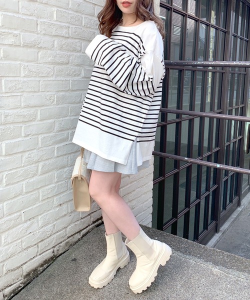 OLIVE des OLIVE（オリーブデオリーブ）の「パネルボーダービッグTシャツ（Tシャツ/カットソー・レディース・ピンク/グリーン/ネイビー/ブラック・FREE）」の6枚目の写真