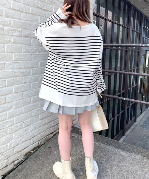 OLIVE des OLIVE（オリーブデオリーブ）の「パネルボーダービッグTシャツ（Tシャツ/カットソー・レディース・ピンク/グリーン/ネイビー/ブラック・FREE）」の7枚目の写真