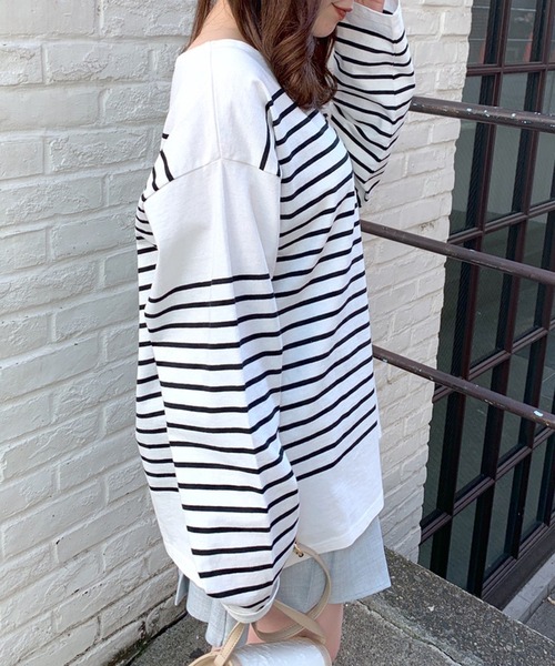 OLIVE des OLIVE（オリーブデオリーブ）の「パネルボーダービッグTシャツ（Tシャツ/カットソー・レディース・ピンク/グリーン/ネイビー/ブラック・FREE）」の9枚目の写真