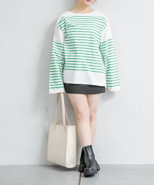 OLIVE des OLIVE（オリーブデオリーブ）の「パネルボーダービッグTシャツ（Tシャツ/カットソー・レディース・ピンク/グリーン/ネイビー/ブラック・FREE）」の12枚目の写真