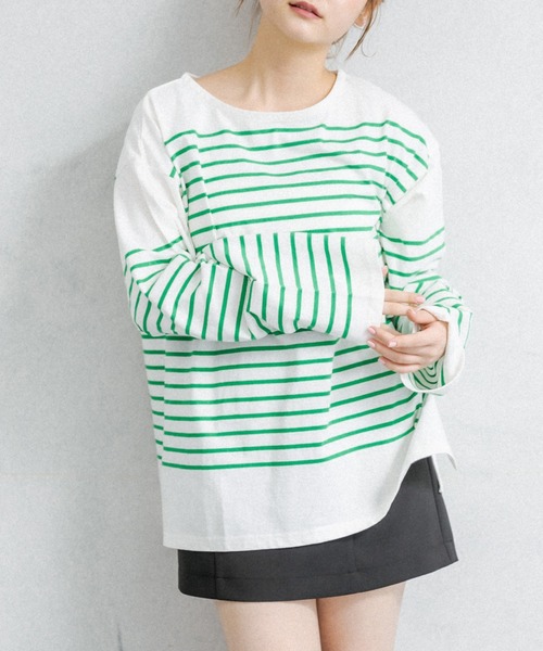 OLIVE des OLIVE（オリーブデオリーブ）の「パネルボーダービッグTシャツ（Tシャツ/カットソー・レディース・ピンク/グリーン/ネイビー/ブラック・FREE）」の14枚目の写真