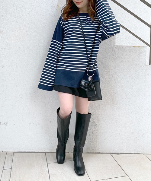 OLIVE des OLIVE（オリーブデオリーブ）の「パネルボーダービッグTシャツ（Tシャツ/カットソー・レディース・ピンク/グリーン/ネイビー/ブラック・FREE）」の17枚目の写真