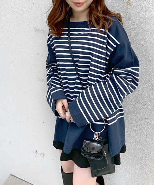 OLIVE des OLIVE（オリーブデオリーブ）の「パネルボーダービッグTシャツ（Tシャツ/カットソー・レディース・ピンク/グリーン/ネイビー/ブラック・FREE）」の19枚目の写真