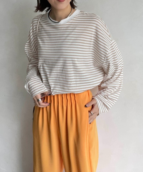 CAPRICIEUX LE'MAGE（カプリシューレマージュ）の「立体スリーブボーダーロンT（Tシャツ/カットソー・レディース・ブラック/ベージュ/レッド・FREE）」の3枚目の写真