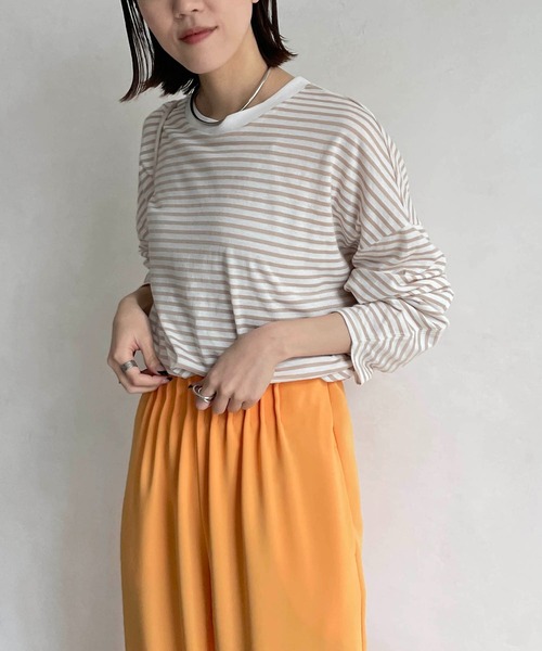 CAPRICIEUX LE'MAGE（カプリシューレマージュ）の「立体スリーブボーダーロンT（Tシャツ/カットソー・レディース・ブラック/ベージュ/レッド・FREE）」の5枚目の写真