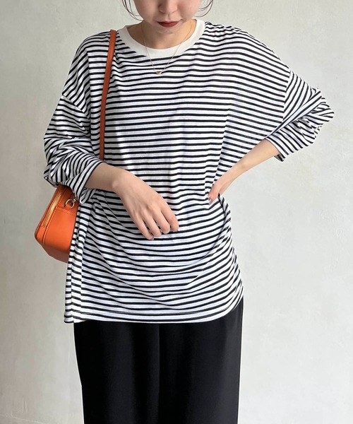 CAPRICIEUX LE'MAGE（カプリシューレマージュ）の「立体スリーブボーダーロンT（Tシャツ/カットソー・レディース・ブラック/ベージュ/レッド・FREE）」の13枚目の写真