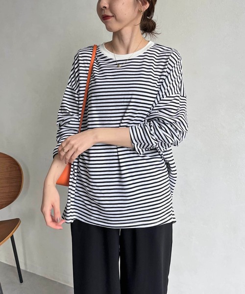 CAPRICIEUX LE'MAGE（カプリシューレマージュ）の「立体スリーブボーダーロンT（Tシャツ/カットソー・レディース・ブラック/ベージュ/レッド・FREE）」の14枚目の写真