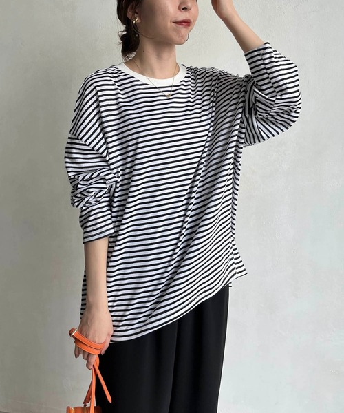 CAPRICIEUX LE'MAGE（カプリシューレマージュ）の「立体スリーブボーダーロンT（Tシャツ/カットソー・レディース・ブラック/ベージュ/レッド・FREE）」の15枚目の写真