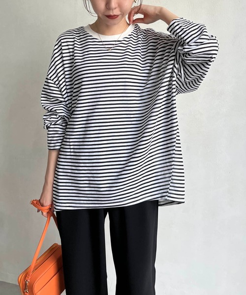 CAPRICIEUX LE'MAGE（カプリシューレマージュ）の「立体スリーブボーダーロンT（Tシャツ/カットソー・レディース・ブラック/ベージュ/レッド・FREE）」の16枚目の写真