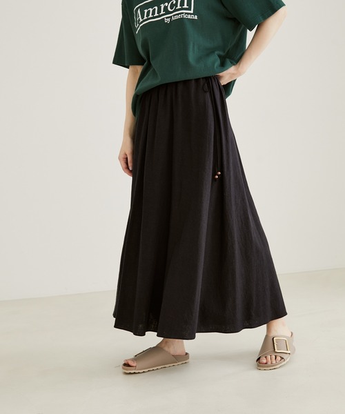 SALON adam et rope'（サロン アダム エ ロペ）の「【洗える】リネン混ウエストギャザースカート（スカート・レディース・ブラック/ブラウン/ライトグリーン・FREE）」の2枚目の写真