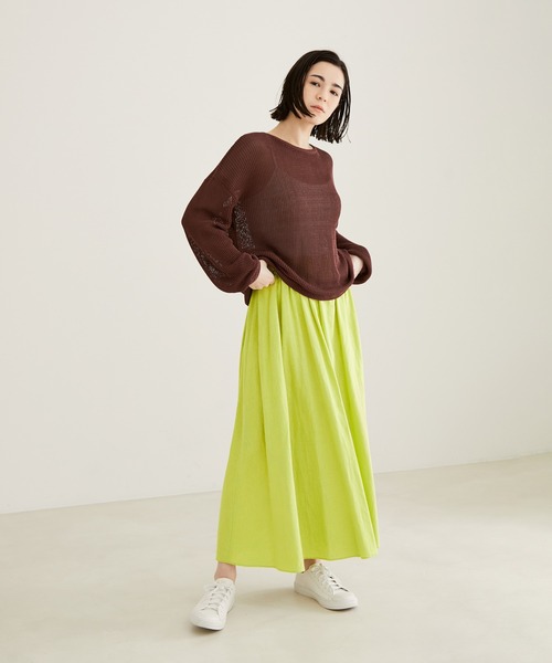 SALON adam et rope'（サロン アダム エ ロペ）の「【洗える】リネン混ウエストギャザースカート（スカート・レディース・ブラック/ブラウン/ライトグリーン・FREE）」の6枚目の写真