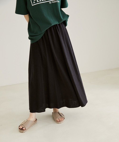 SALON adam et rope'（サロン アダム エ ロペ）の「【洗える】リネン混ウエストギャザースカート（スカート・レディース・ブラック/ブラウン/ライトグリーン・FREE）」の7枚目の写真