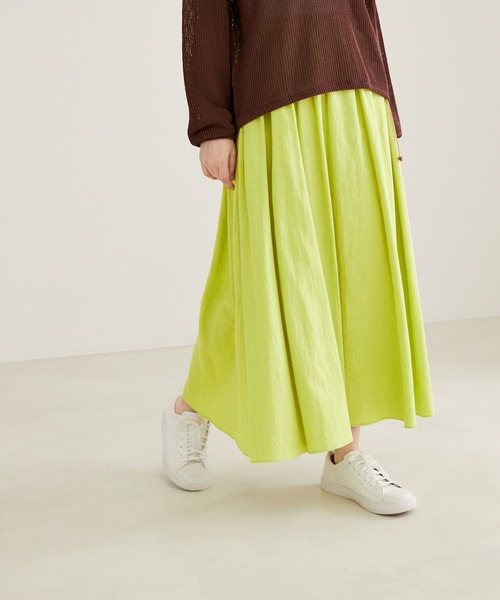 SALON adam et rope'（サロン アダム エ ロペ）の「【洗える】リネン混ウエストギャザースカート（スカート・レディース・ブラック/ブラウン/ライトグリーン・FREE）」の9枚目の写真