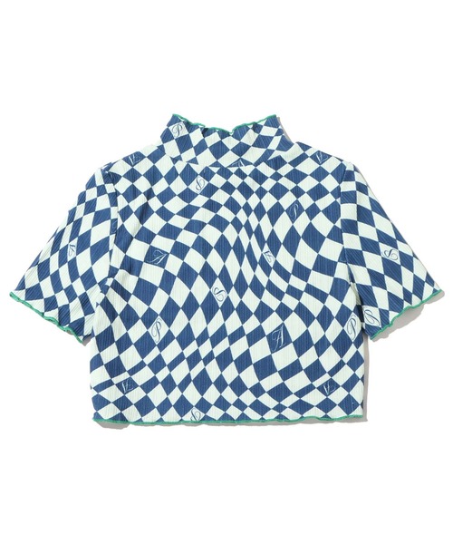 atmos pink（アトモスピンク）の「atmos pink チェッカーリブ配色メロウTP / アトモスピンク チェッカーリブハイショクメロウトップス（シャツ/ブラウス・レディース・ネイビー/ブラウン・FREE）」の6枚目の写真