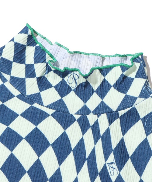 atmos pink（アトモスピンク）の「atmos pink チェッカーリブ配色メロウTP / アトモスピンク チェッカーリブハイショクメロウトップス（シャツ/ブラウス・レディース・ネイビー/ブラウン・FREE）」の7枚目の写真