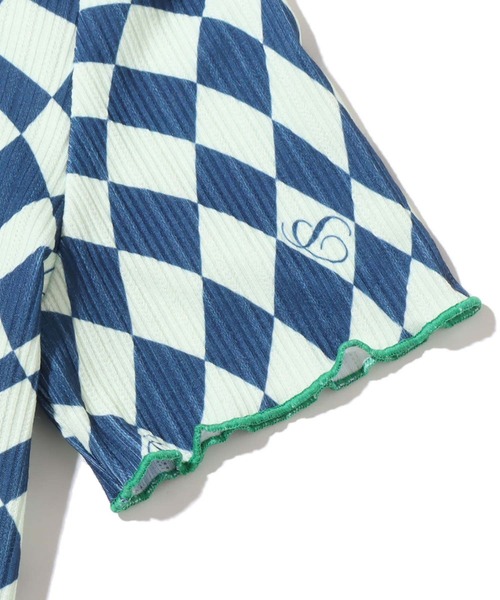 atmos pink（アトモスピンク）の「atmos pink チェッカーリブ配色メロウTP / アトモスピンク チェッカーリブハイショクメロウトップス（シャツ/ブラウス・レディース・ネイビー/ブラウン・FREE）」の8枚目の写真