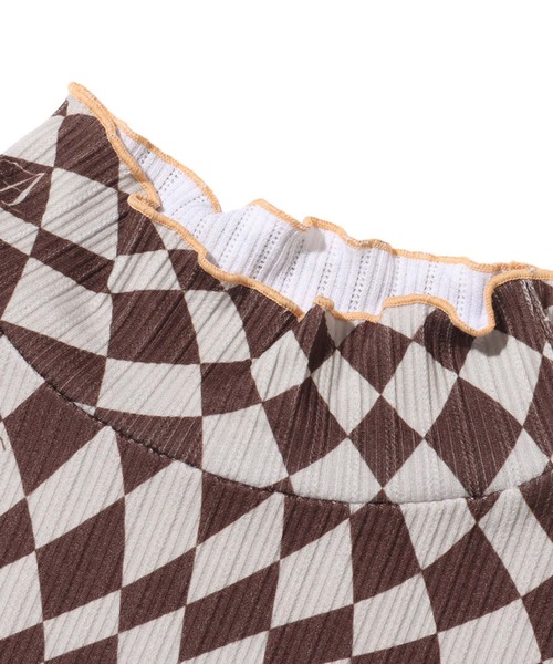 atmos pink（アトモスピンク）の「atmos pink チェッカーリブ配色メロウTP / アトモスピンク チェッカーリブハイショクメロウトップス（シャツ/ブラウス・レディース・ネイビー/ブラウン・FREE）」の11枚目の写真