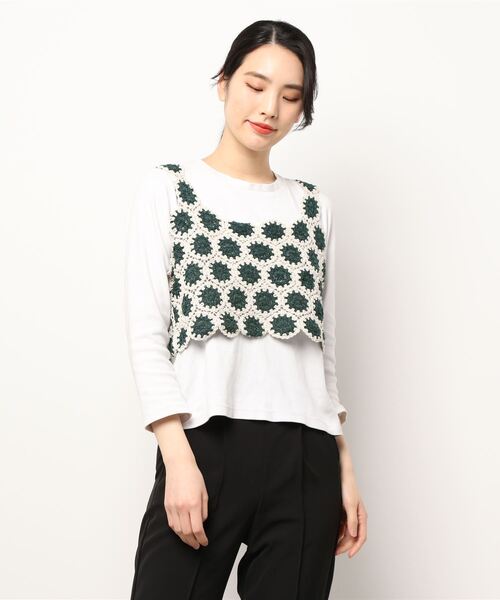 earth music&ecology（アースミュージックアンドエコロジー）の「サークルクロシェビスチェ（ベスト・レディース・オフホワイト/グリーン・FREE）」の5枚目の写真