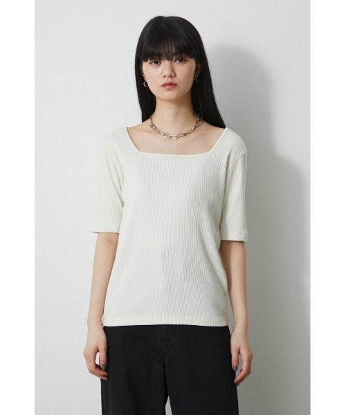AZUL by moussy(アズールバイマウジー)の「2WAY RIB TOPS/2WAYリブトップス(Tシャツ/カットソー・レディース・オフホワイト/ブラック/グリーン/ベージュ・SMALL/MEDIUM)」の20枚目の写真