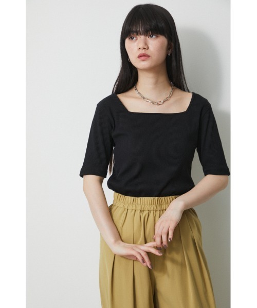 AZUL by moussy(アズールバイマウジー)の「2WAY RIB TOPS/2WAYリブトップス(Tシャツ/カットソー・レディース・オフホワイト/ブラック/グリーン/ベージュ・SMALL/MEDIUM)」の21枚目の写真