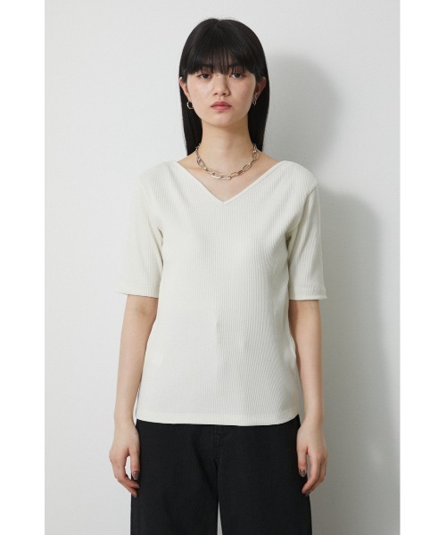 AZUL by moussy(アズールバイマウジー)の「2WAY RIB TOPS/2WAYリブトップス(Tシャツ/カットソー・レディース・オフホワイト/ブラック/グリーン/ベージュ・SMALL/MEDIUM)」の5枚目の写真