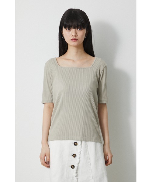 AZUL by moussy(アズールバイマウジー)の「2WAY RIB TOPS/2WAYリブトップス(Tシャツ/カットソー・レディース・オフホワイト/ブラック/グリーン/ベージュ・SMALL/MEDIUM)」の12枚目の写真