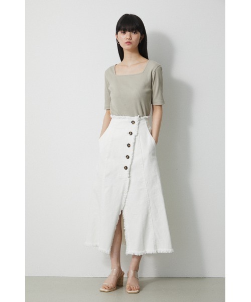 AZUL by moussy(アズールバイマウジー)の「2WAY RIB TOPS/2WAYリブトップス(Tシャツ/カットソー・レディース・オフホワイト/ブラック/グリーン/ベージュ・SMALL/MEDIUM)」の7枚目の写真
