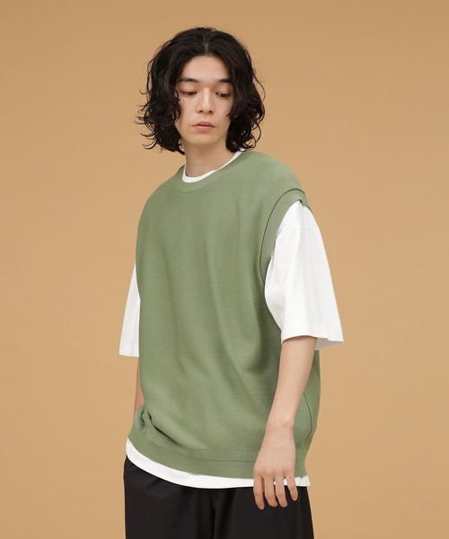 NANO universe（ナノユニバース）の「LB.03/【洗える】ウォッシャブルガーターニットベスト（ベスト・メンズ・ブラック/ライトグリーン/オフホワイト・S/M/L）」の12枚目の写真