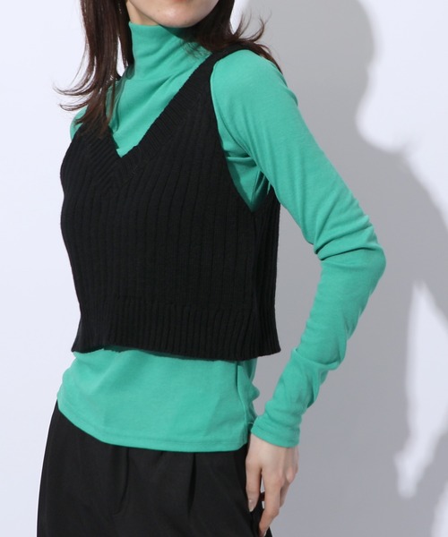 MAISON BREEZE(メゾンブリーズ)の「【MAISON BREEZE】ハイゲージハイネックカットソー SCCH83(Tシャツ/カットソー・レディース・ブラック/サックスブルー/グリーン/ホワイト・FREE)」の1枚目の写真