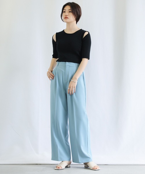 select MOCA(セレクトモカ)の「スリットショルダーリブニットトップス(Tシャツ/カットソー・レディース・ブラック/ダークブラウン/ベージュ・FREE)」の14枚目の写真
