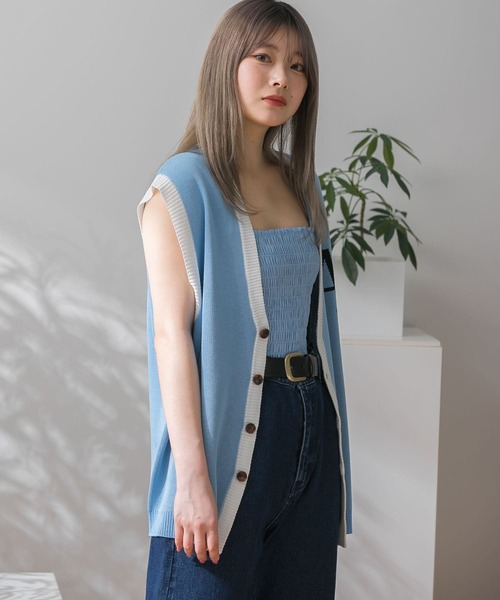 HEYUMM(ヘユム)の「配色ワンポイントロゴベスト(ベスト・レディース・ライトブルー/グリーン/アイボリー・ONE)」の19枚目の写真